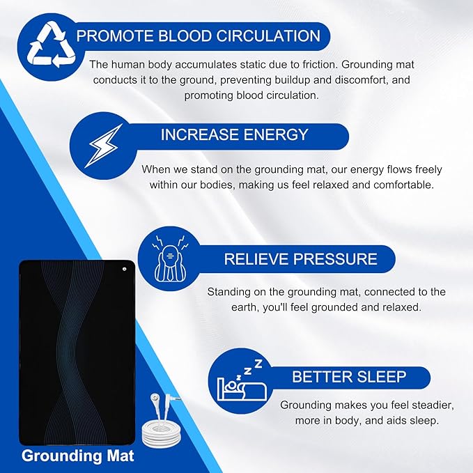 Grounding Mat, 24"x16" Earthing Mat for Desk Versatile Ground Therapy Balanced Energy Overall Wellbeing Grounding Pad for Better Sleep, Pain Relief, Inflammation, with 15 Foot Anti-Tangle Wire
