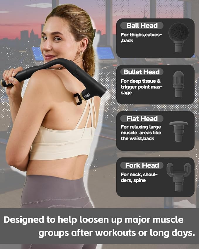 3-in-1 Massage Gun Deep Tissue with Extended Handle，Back Massager for Pain Relief, Portable Percussion Muscle Massager for Shoulder, Thigh, Waist & Neck (BlackGold)