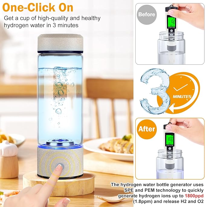 2026 Upgrade Hydrogen Water Bottle, Hydrogen Water Generator with Advanced SPE PEM Technology, 420ml(14OZ) Hydro Water Machine, Portable Water Ionizer for Office, Travel, Fitness & Everyday Hydration