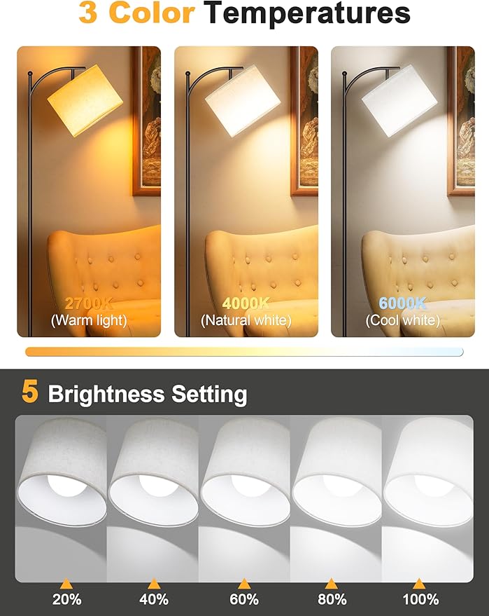 VOLISUN 10000 Lux Light Therapy Lamp, Sunlight Lamp with Magnetic Remote & Foot Switch, Adjustable Color/Brightness/Timer Happy Lamp, Full Spectrum LED Floor Lamp for Bedroom, Office, Reading