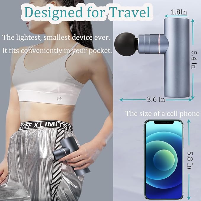 Mini Massage Gun for Pain Relief, Deep Tissue Percussion Muscle Massager with 4 Attachments, Rechargeable & Portable, Electric Handheld Massager Gun for Back, Neck, Sore Muscles, for Home Office