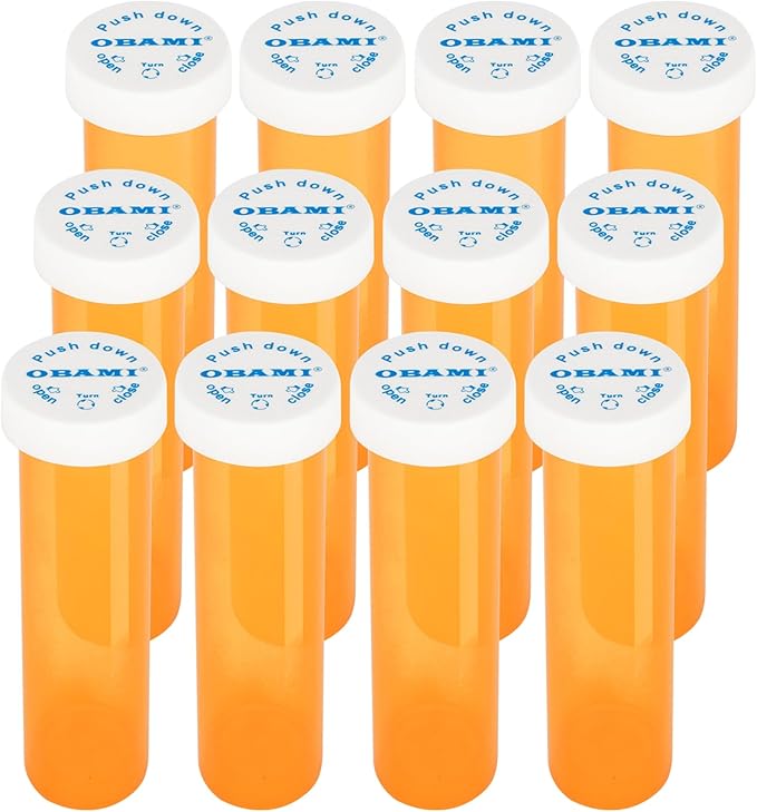 Plastic Medicine Pill Bottles with Child Resistant Caps - Push Down and Turn - Prescription Vial, Medicine Container, Pill Cases Dispenser Organizers (12pcs, 60 Dram)