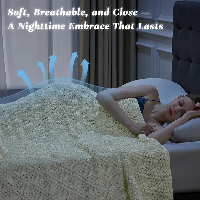 Knitted Weighted Blanket for Adult, Chunky Knit Weighted Throw for Sleep 36"*48" 5lbs, Cooling Breathable Heavy Blanket for Hot Sleepers, Machine Washable Blanket for Room Decor(Ivory White)
