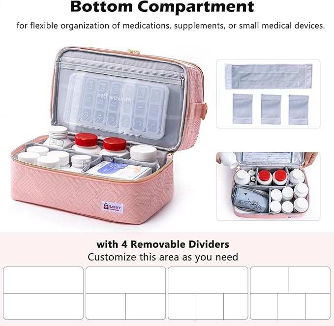 BAGSFY Travel Medicine Bag Organizer with Weekly Pill Organizer 3 Times A Day, 7-Day Pill Box AM & PM Pill Organizer, Medication Organizer Storage, First Aid Bag, Pill Bottle Organizer with Pill Case