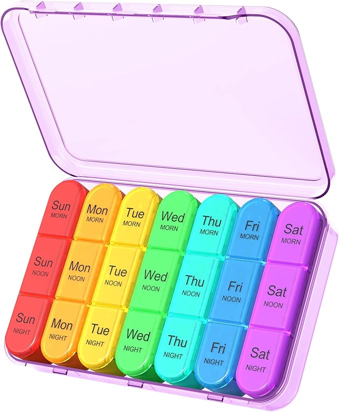 Daviky Weekly Pill Organizer 3 Times a Day, Travel Pill Organizer 3X a Day, Pill Box 7 Day, Daily Pill Box Organizer, Pill Cases Organizers 7 Day, Medicine Organizer to Hold Vitamins and Medication