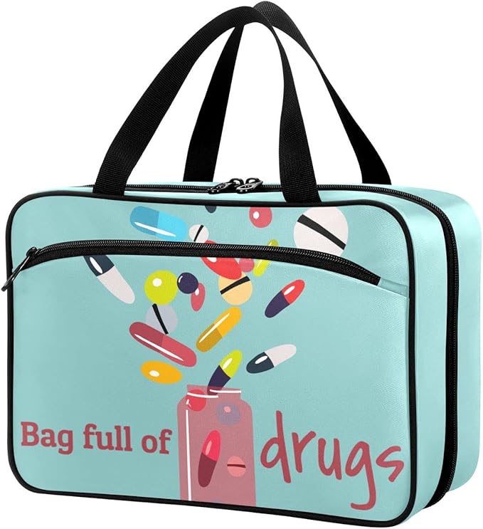 Naanle Pill Organizer Bag Travel Pill Bottle Medicine Organizer Home Storage Medication Bag for Vitamin Supplements, Colorful Pills Empty First Aid Bag for Car Camping