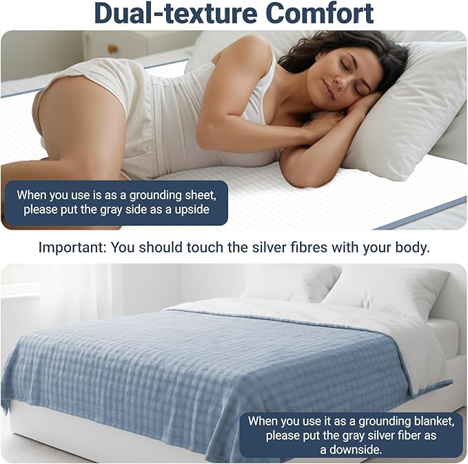 Grounding Blanket Grounding Sheets Queen, Grounding Throw for Improved Sleep, Relieving Pain,Conductive Grounded Mat for Bed with Grounding Wire (Blue, Baby)