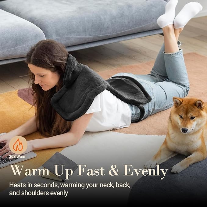COMFIER Large Heating Pad for Back, Gifts for Mom Dad Her Him, Heating Pad for Neck and Shoulder, Heat Pads, Neck Heated Wrap, Auto Shut Off, 3 Temperature Levels, Black