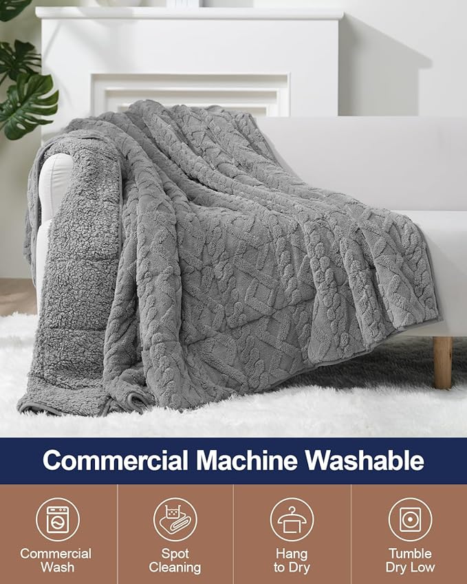Super Fuzzy Soft Sherpa Fleece Weighted Blanket, 15 lbs Dual Sided Fluffy Heavy Weighted Blankets for Adults - No Bunching with Double Layers of Soft Inner Lining (48"x 72", 15 Pounds)