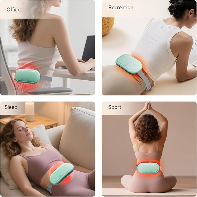 Portable Electric Heating Pad for Period Cramps,Menstrual Heating Pads with 4 Heat Levels and 4 Vibrating Modes for Women Stomach Pain Relief-Green