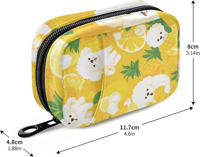 Poodle and Lemon Yellow Travel Pill Organizer Case Box Container Weekly Portable Vitamin Medicine Holder Storage Bag with Zipper Removable