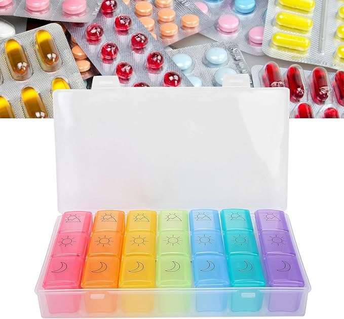 2pcs 21 Slot, Weekly Travel Organizer Portable 3 Times a Day Dispenser Pills Storage Container Case Tablet Box Dispenser Case Planner