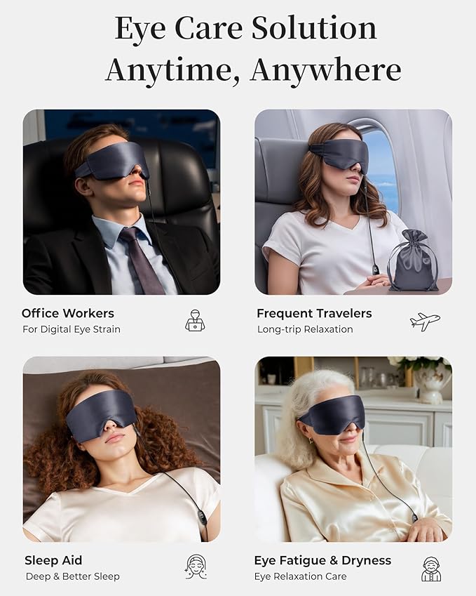 Heated Eye Masks for Warm Compress:Silk Electric Eye Heating Pad for Dry Eyes – Moist Hot Relief for Tired Eye&Stye,Fsa Eligible Hsa – USB-Powered, Stable Heat – Perfect for Sleep & Travel (Grey)