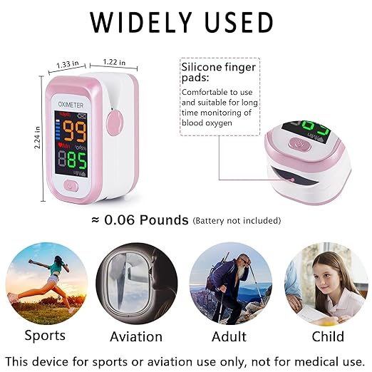Pulse Oximeter Fingertip, Blood Oxygen Saturation Monitor with Large LED Display, Heart Rate Monitor for Adults, Fingertip Pulse Oximetr, with Lanyard (Rose Gold)