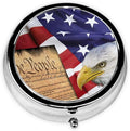 Men Women Round Pill Box Medicine Pill Case, American Flag Patriotic USA Bald Eagle and Book Portable Medicine Tablet Vitamin Holder Organizer for Purse Pocket Travel Gift