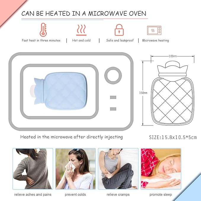 Redify Small Hot Water Bottle Bag for Hot & Cold Compress with Cover,Microwave Heating Soft Environment-Friendly Silicone for Babies Kids,Mini Hot Wate Bottle for Travel and Pain Relief,Holiday Gifts