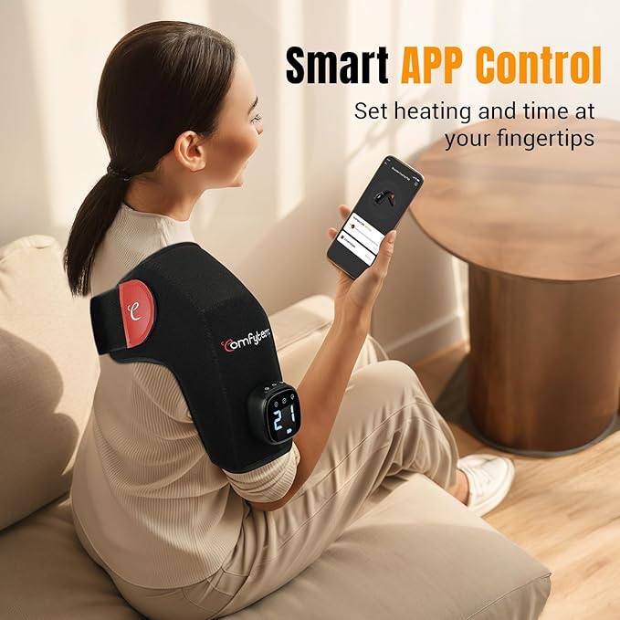 Comfytemp Cordless Shoulder Heating Pad for Rotator Cuff Soothing Comfort, Electric Heated Shoulder Brace Wrap App Control Wireless, Gifts for Mom Dad, 9 Heat 10-30 Timers (No Massage S/M)