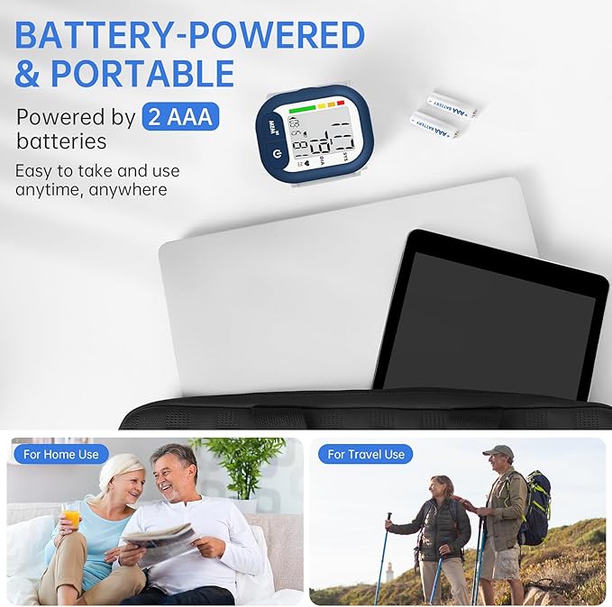 Blood Pressure Monitor Adjustable Wrist Cuff for Home Use Automatic BP Machine Large Digital LCD Display 199 Memory Batteries Included with Carrying Case, Navy