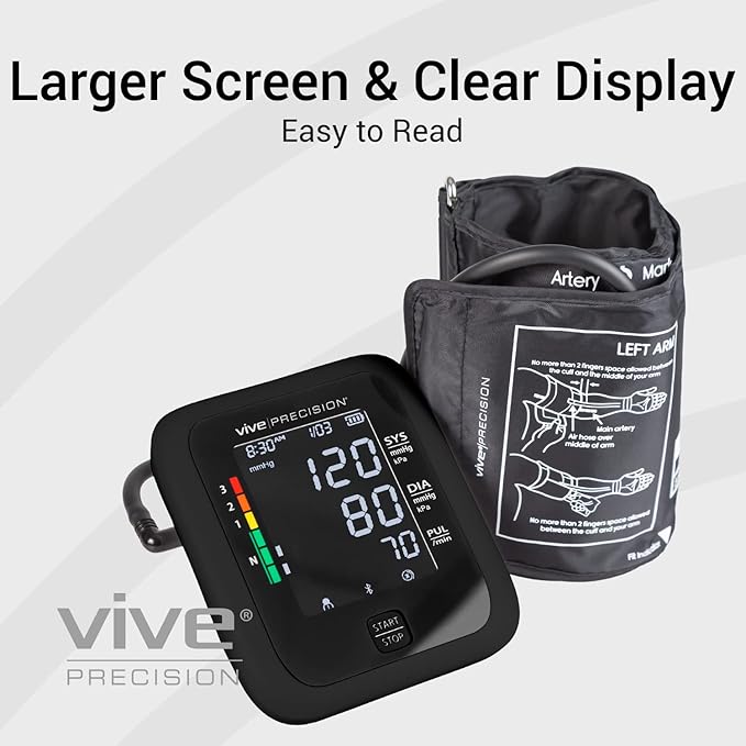 Vive Precision Blood Pressure Monitor, Cuff, & Case - Smartphone Accurate Electronic Health Monitoring System - Wireless Automatic Digital Machine for Women, Men, Adults