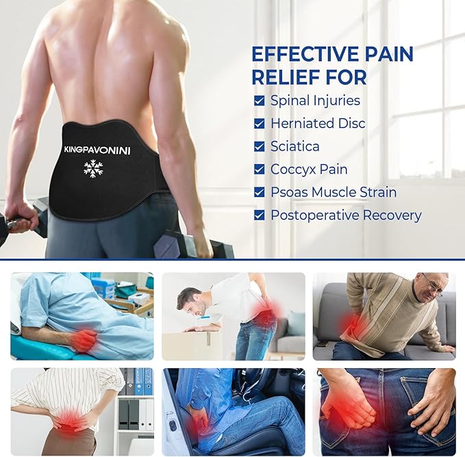 KingPavonini Extra Large Ice Pack for Back Pain Relief with Extension Strap, 2 Pack Reusable Lower Back Gel Ice Pack Wrap for Lumbar Surgery, Sciatica, Herniated Disc, Coccyx Pain, Cold/Hot Therapy