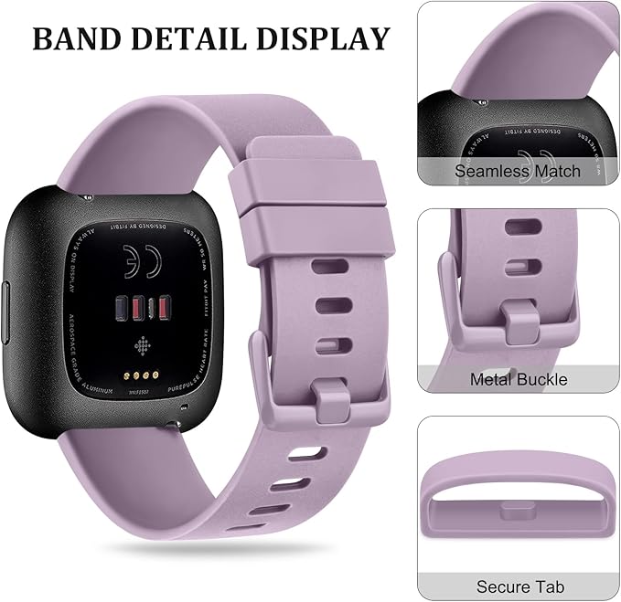 Mugust Sport Bands Compatible with Fitbit Versa 2 / Fitbit Versa/Versa Lite/Versa SE, Classic Soft Silicone Replacement Wristbands Straps for Fitbit Versa 2 Smart Watch Women Men (Small,Light Purple)