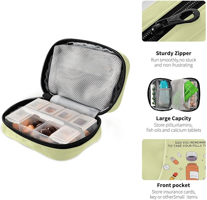 Naanle 7 Day Pill Case Bag - Portable Weekly Pill Organizer with Zipper, Compact Size for Vitamin Supplement Holder