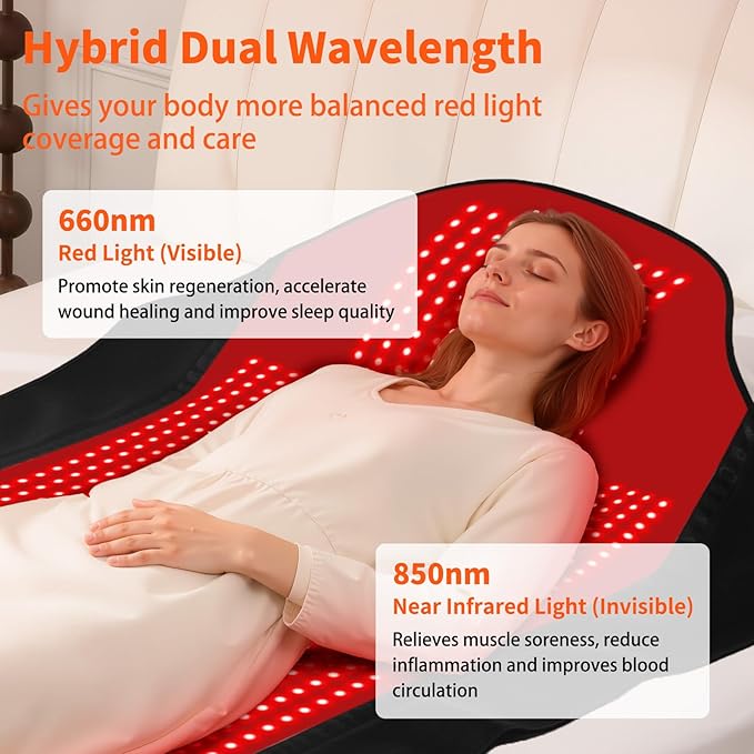 Red Light Therapy Mat for Full Body, Largest 1444 LEDs Near Infrared Light Therapy Pad, 660nm& 850nm 2in1 LEDs Light Blanket, High end Leather, 5 Power Levels UP to 288W, 73"x35"