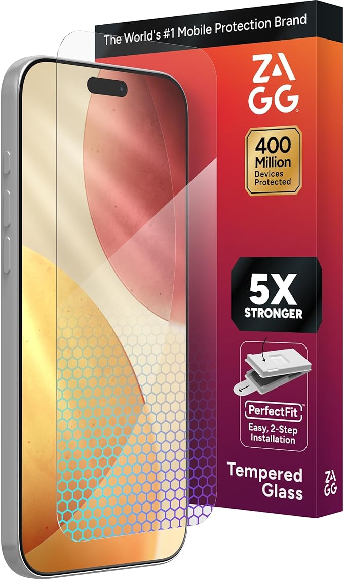 ZAGG Glass Elite Screen Protector for iPhone 17 Pro Max - 5X Stronger Tempered Glass, ClearPrint Technology for Smudge Free Clarity, Smooth Feel, Full Coverage, InvisibleShield, Easy Two-Step Installation