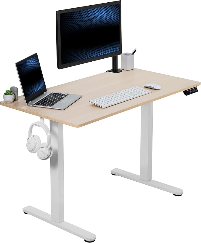 VIVO Electric 44 x 24 in Standing Desk, Memory Height Adjustment, Light Wood Top White Frame, DESK-E144C