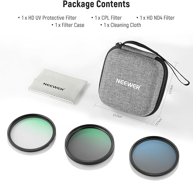 NEEWER 46mm UV/CPL/ND Lens Filter Kit with Hard Shell Storage Case, Multicoated Optical Glass & Aluminum Alloy Frame, UV + Circular Polarizer (CPL) + Neutral Density (ND4) Filter for Camera Lens