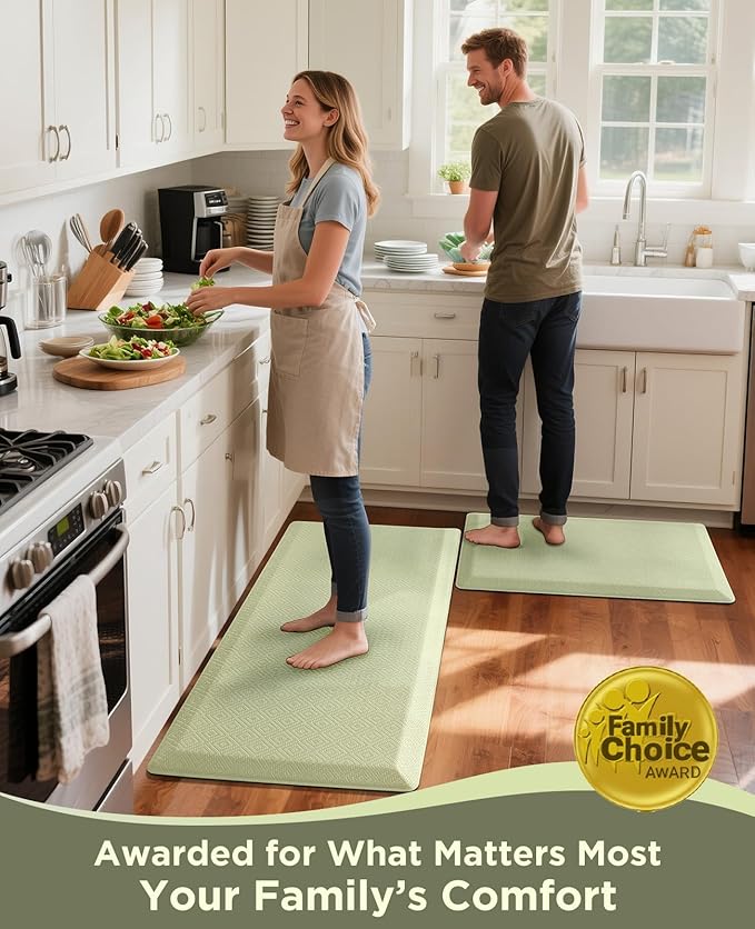Ophanie Kitchen Mats for Floor, 3/4 Inch Thick Kitchen Rugs, 20''x32'' Anti Fatigue Standing Cushioned Mat, Waterproof,Comfort Ergonomic Mat for Office, Home, Sink, Sage Green Non-Slip Bottom