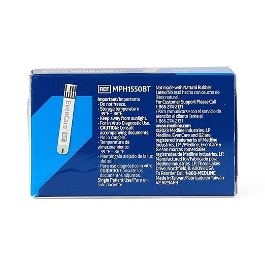 Medline EvenCare G2 with Bluetooth Test Strips, Box of 50