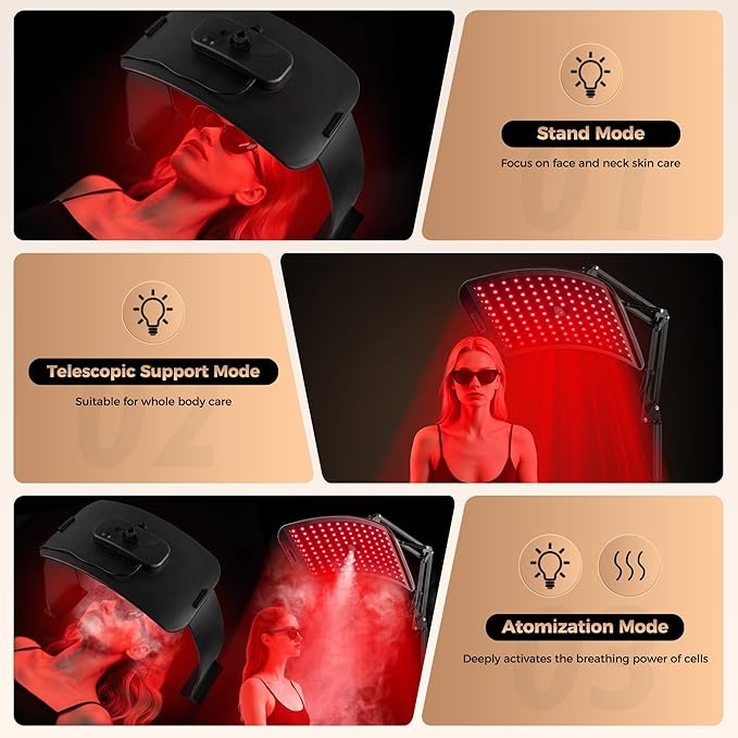 Red Light Therapy for Face and Body,Infrared Light Therapy with Oxygen Nebulization,Red Light Panel with Stand,LED 660nm and 850nm Deep Near Infrared Therapy Device