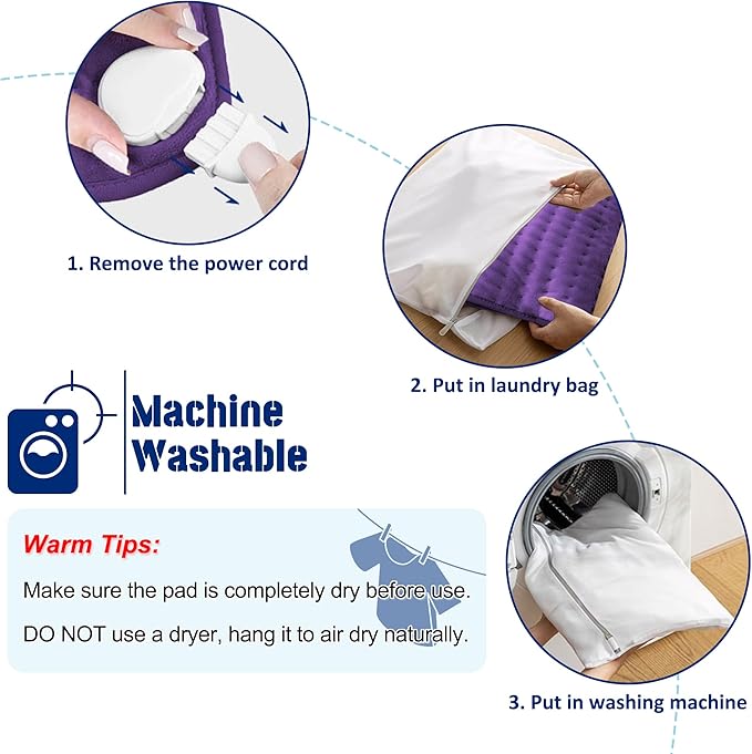 24"X20" Electric Heating pad with 6 Heat Settings, Auto Shut Off, Dry Electric Heating for Back Neck Knee Arms Legs Shoulder Heat Pads for Christmas Birthday Father's Day Mother's Day (Dark Purple)