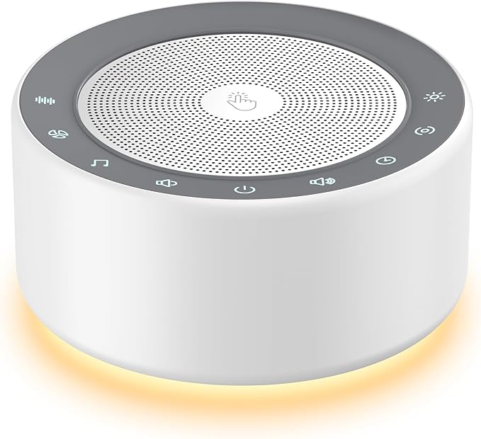 Kipcush White Noise Machine with Night Light – Nursery Sound Machine with Soft Non-Glare Lamp, 30 Soothing Sounds, 8 Color Lights, Up to 8-Hour Timer for Baby & Adults