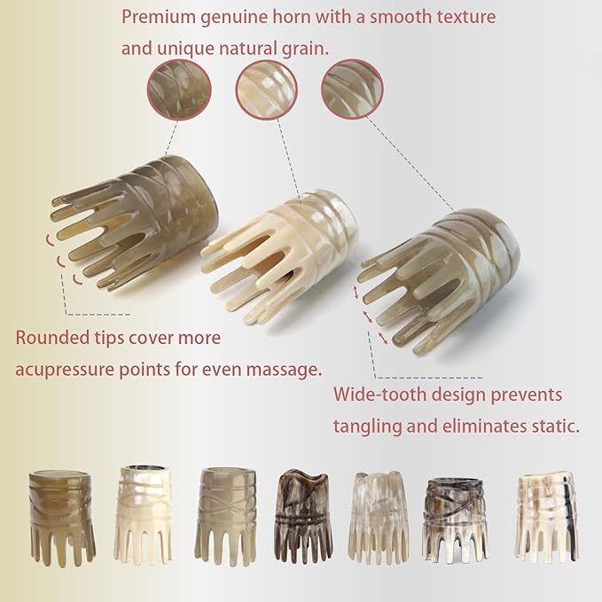 Head Spa Comb – Wide Tooth Natural Horn Comb for Scalp & Hair Care, Ox Horn Scalp Massage Comb, Gua Sha Comb for Relaxation, Exfoliating Shampoo Brush & Hair Growth Tool