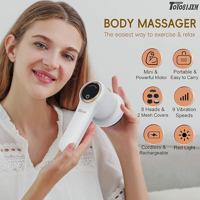 Electric Cellulite Massager – Body Sculpting Machine with 8 Massage Heads, Lymphatic Drainage & Skin Tightening for Belly Stomach Leg, Lipo Roller Massager After Surgery, Adjustable Speed.