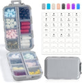 14 GRIDS Travel Pill Organizer Box with Labels - Travel Medicine Case Kit - Pocket Daily Pharmacy Container - Travel Medication Holder Dispenser for Fish Oil Vitamin Supplement Storage - Grey