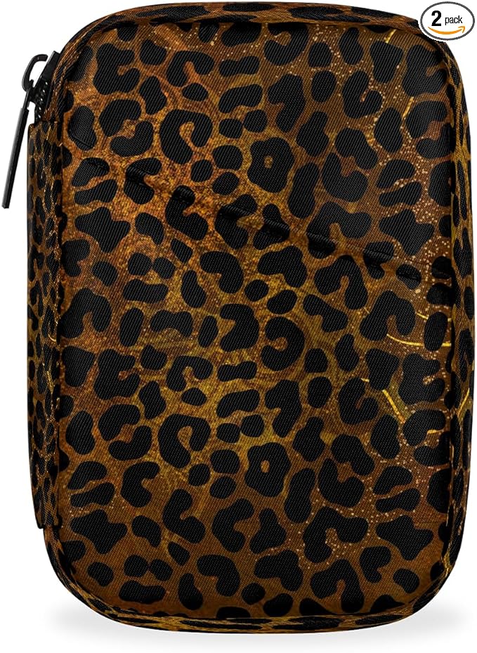 Gold Leopard Cheetah Skin Travel Pill Organizer Box Weekly Portable Pill Case Daily Pills 7 Day Small Birth Control Pills Container Removable Compartments for Medicine Vitamins Fish Oil