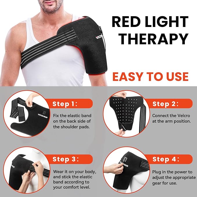 Viconor Red Light Therapy for Shoulder Pain Relife, Infrared Light Therapy for Body with Massage, Improve Joint Muscle, 660nm & 850nm Red Light Shoulder Wrap, Black1