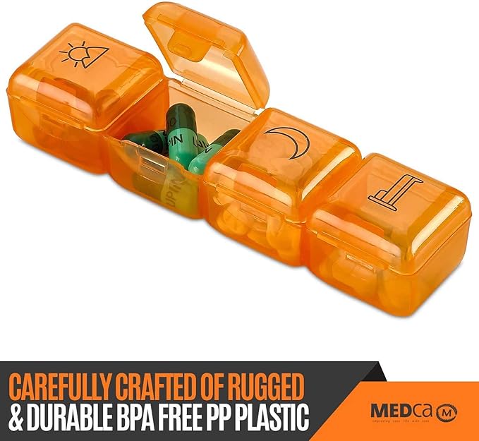 Weekly Pill Organizer - 4 Compartment Am/pm Pill Box, 7 Day Large Travel Medication Dispenser Case for Vitamins and Medicines by MEDca