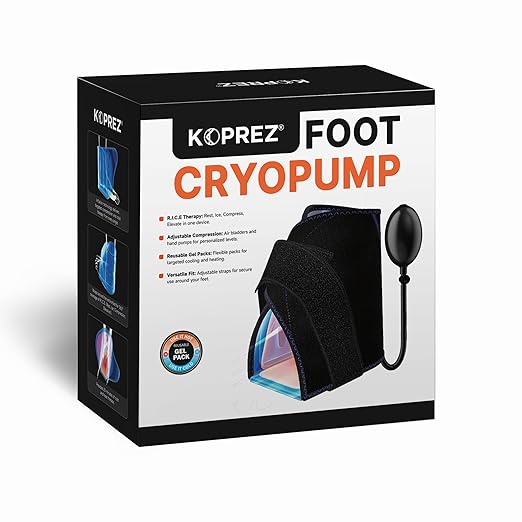 Koprez Foot CryoPump | Reusable Foot Ice Pack Wrap for Ankle, Heel, and Achilles Tendon Pain Relief | Universal Fit with Adjustable Compression Pump | Foot Ice Wrap for Athletes and Active Individuals