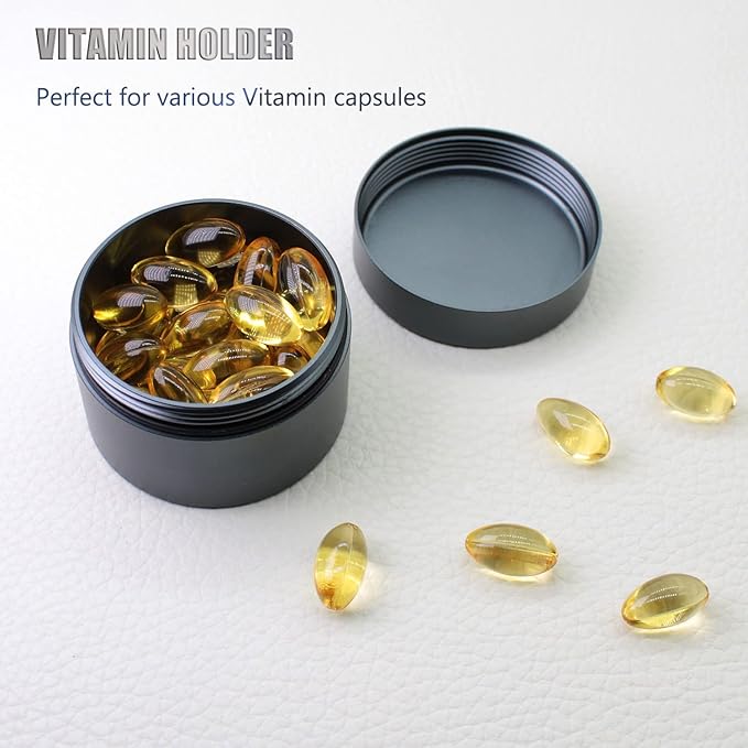 Portable Daily Pill Case, Heavy Duty Aluminium Alloy Round Pill Box, Waterproof Travel Pill Organizer, Pocket Purse Medicine Vitamin Holder EDC Container for Outdoor Camping Working