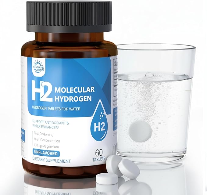 Molecular Hydrogen (H2) Tablets with Magnesium – 12 PPM Hydrogen Water Tablet for Drinking Water, Antioxidant-Rich, Supports Cellular Health, Recovery & Cognitive Function – Unflavored, 60 Tablets