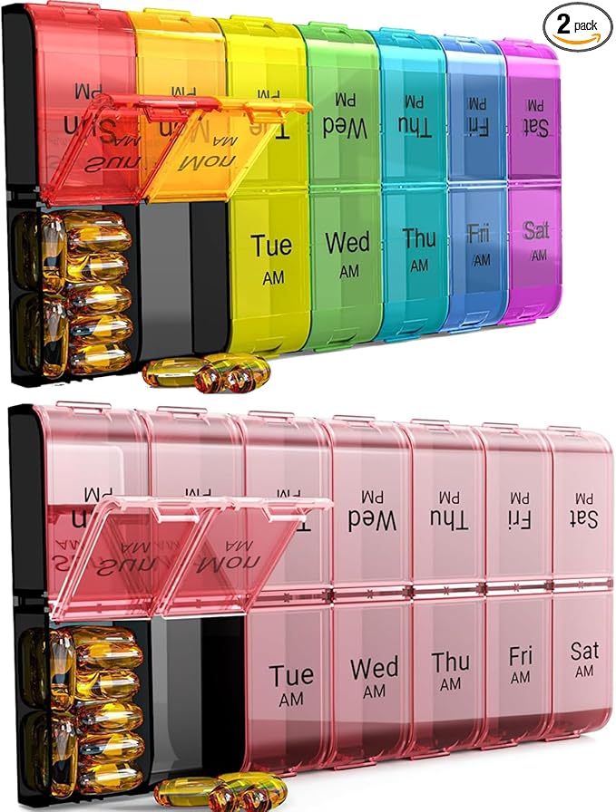 （2 Pack Set） Colorwing Extra Large Pill Organizer 2 Week Solution