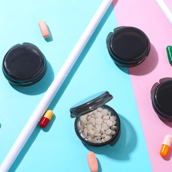 5PCS Small Pill Box, Travel Round Pill Case, Portable Medicine Pill Container Holder, Daily Mini Pill Organizer for Purse Pocket to Hold Vitamin Medication Fish Oil Supplement