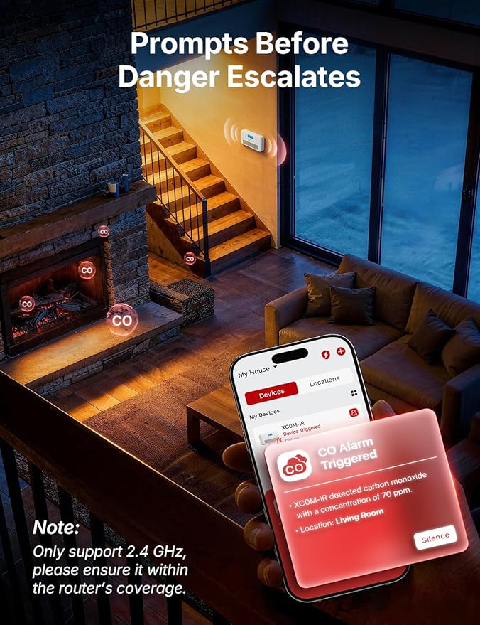 X-Sense Smart Wi-Fi Carbon Monoxide Detector, with Temperature & Humidity Monitor, Voice Alert, Replaceable Battery, Digital Display and Historic CO Peak Level, XC0M-iR 1-Pack