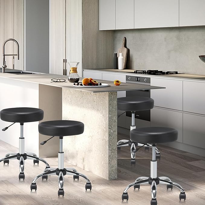 Set of 4 Round Rolling Stool Swivel with Wheels Adjustable Height Heavy Duty Wide Seat Drafting Stool Chair for Office Salon Massage Spa Medical Tattoo Beauty 4 Pack