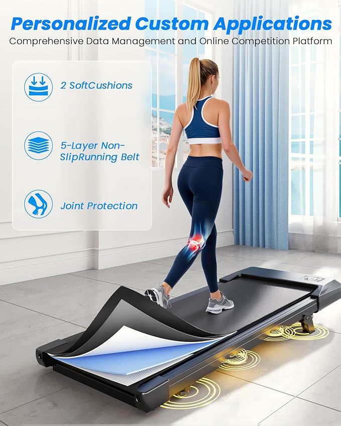 DeerRun Under Desk Walking Pad Treadmill with 6% Manual Incline, 0.6-3.8 MPH Walking Speed, 2.5 HP, 300 lb Capacity, App & Remote Control, for Home Office & Small Spaces