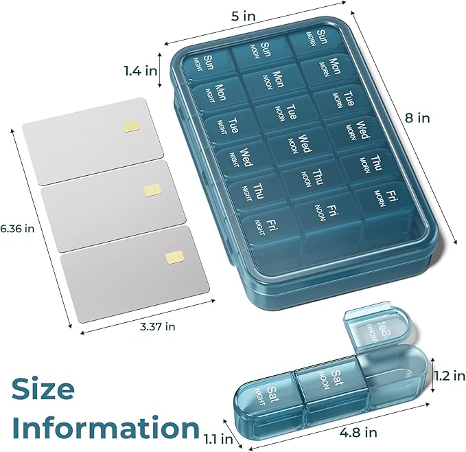 Daviky Pill Organizer 3X a Day, Weekly Pill Box 7 Day, Travel Pill Case with Large Containers, Pill Case for Vitamins, Medication, Supplements and Fish Oils
